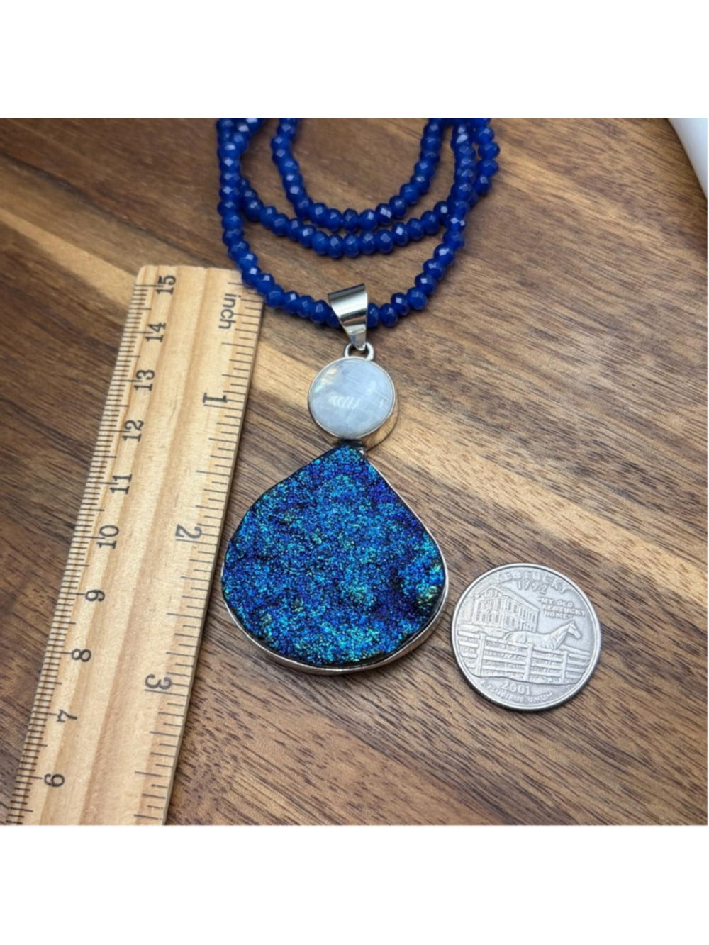 Genuine Titanium Druzy Quartz Moonstone Pendant Necklace Jewelry Set Lot 925 - Picture 11 of 11
